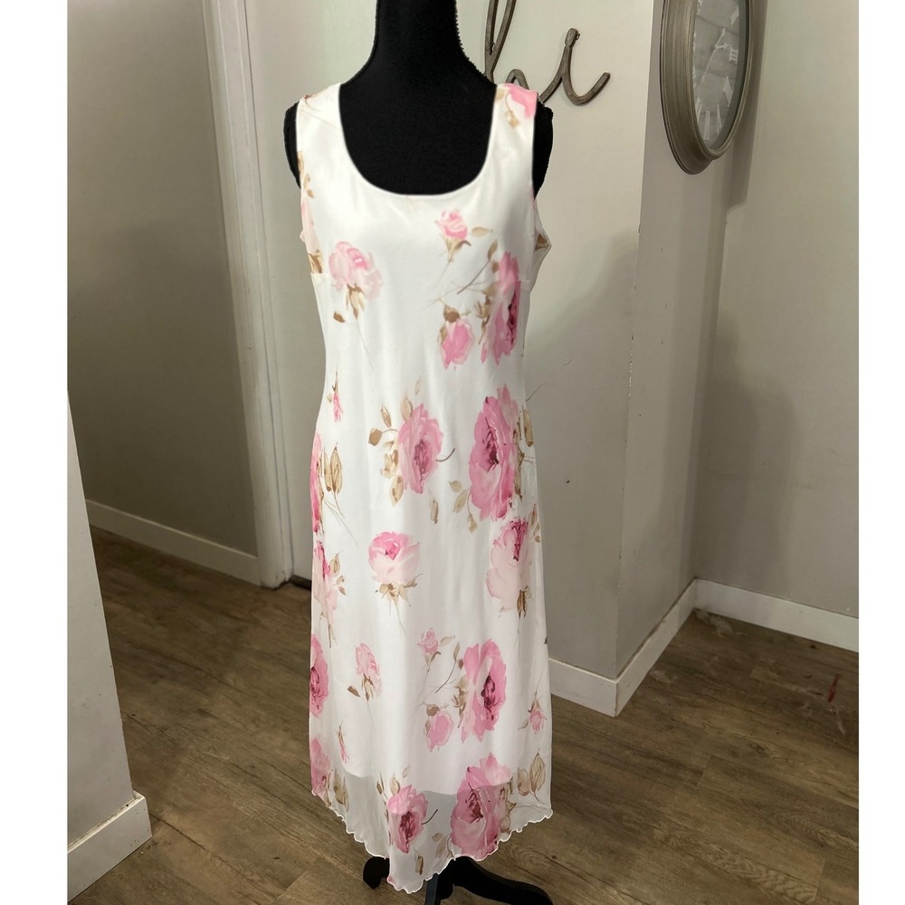 VTG Y2K Believe White Pink Floral Sleeveless Cottage‎ Whimsigoth Dress Sz 8